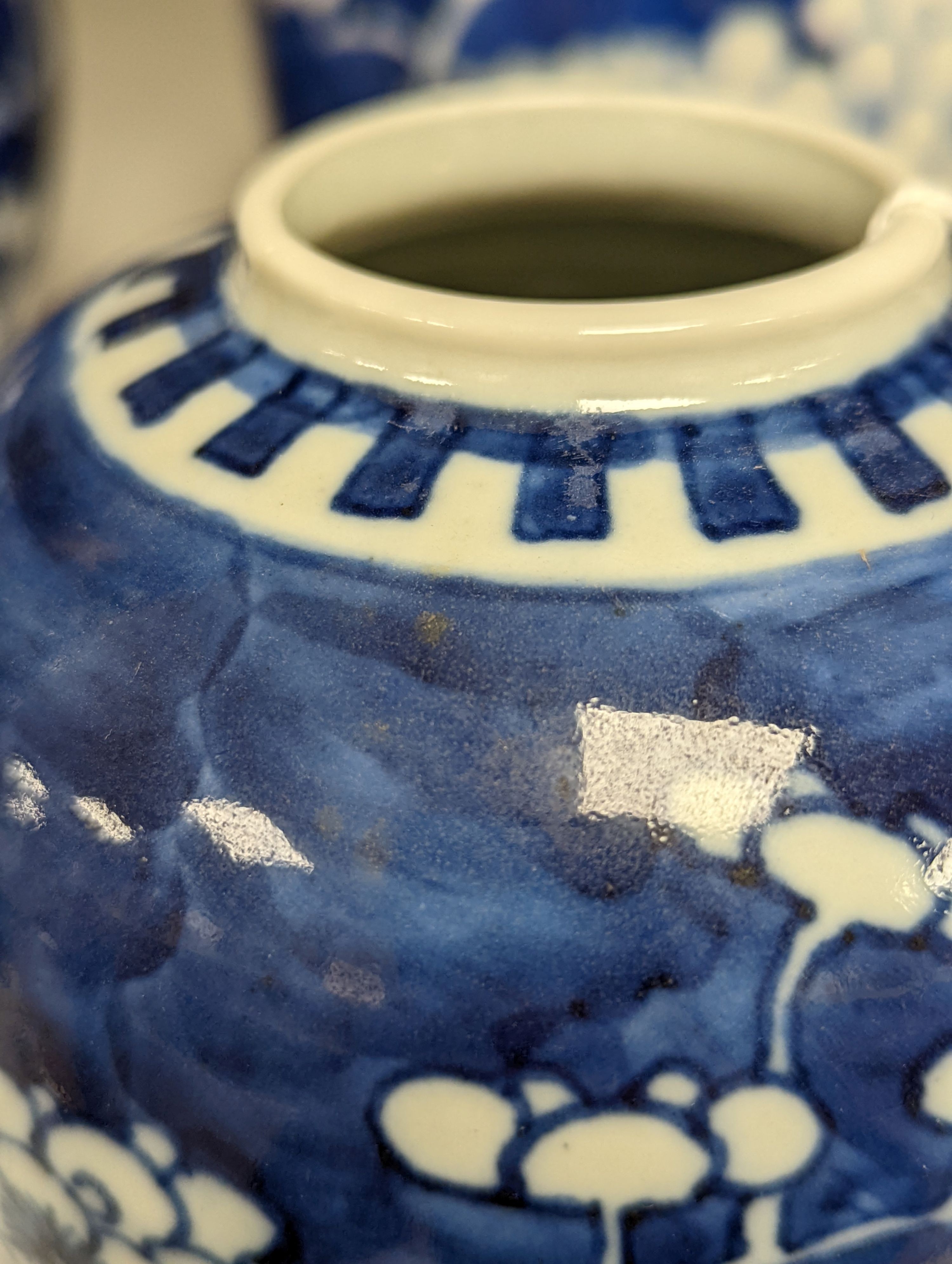 Three 19th century graduated Chinese blue and white ginger jars and covers